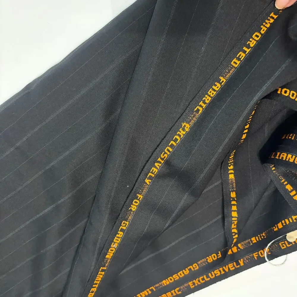Super 80s Wool Black Gray Pinstripe Suiting Fabric 60” Wide 5.75 Yds